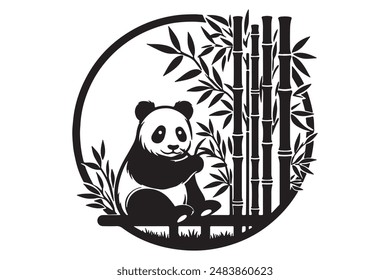 Ilustración de Vector de silueta de bambú panda con fondo blanco.