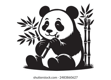 Panda Bamboo silhouette vector illutration with white background.