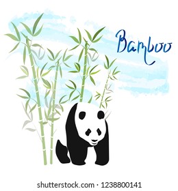 Panda with bamboo. Simple vector illustration.