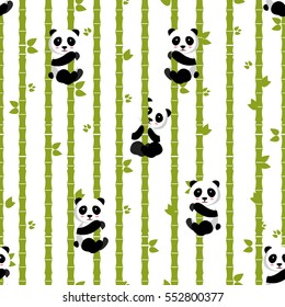 Panda with bamboo. Vector illustration, eps 10. Seamless pattern, easy to edit and print. Panda baby. Bamboo leaves with pandas. svg