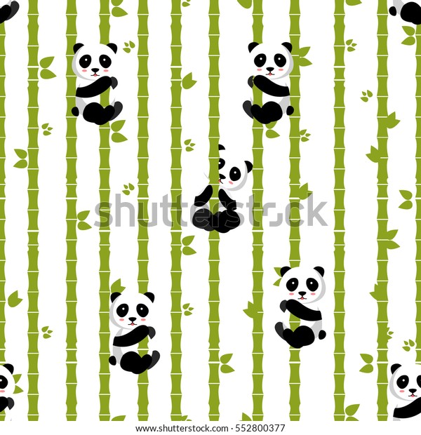 パンダと竹 ベクターイラスト Eps10 シームレスなパターン 編集と印刷が容易 パンダの赤ちゃん 笹の葉とパンダ のベクター画像素材 ロイヤリティフリー
