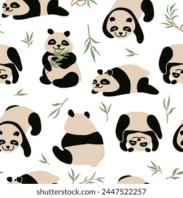 panda and bamboo vector seamless pattern. Flat, cartoon texture