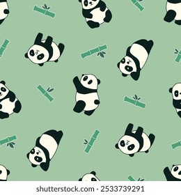 Panda Bamboo Wildlife Vector Seamless Pattern illustration for Print, Wallpaper, Decoration.