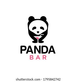 panda bar logo, creative fun panda with negative space glass vector