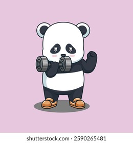 Panda with barbell Icon character illustration