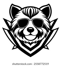 panda barbershop logo stylized wolf with sunglass