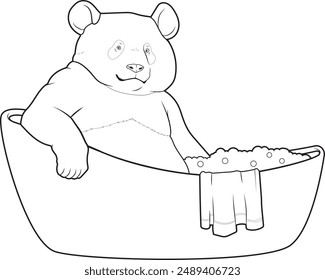 Panda Bathe Bathtub Animal Vector Graphic Art Illustration