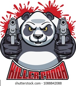 oso panda apuntando con pistolas y panda asesina de texto