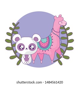 panda bear with alpaca baby animals kawaii style
