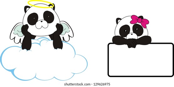 panda bear angel cartoon copyspace in vector format very easy to edit