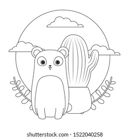 panda bear animal with cactus in pot vector illustration design