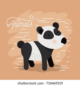 panda bear animal caricature in color background with lines vector illustration