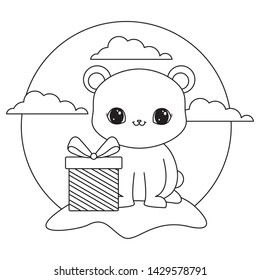 panda bear animal with gift box in landscape
