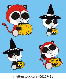 panda bear baby cartoon halloween set in vector format