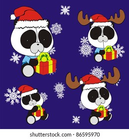 panda bear baby cartoon xmas set in vector format
