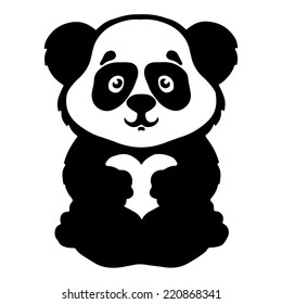 Panda bear baby with heart hand drawn illustration isolated on a white background