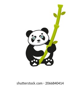 Oso panda con rama de bambú. Gráficos vectoriales.
