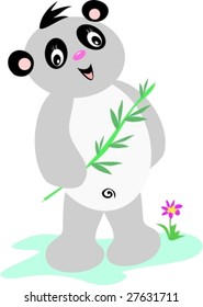 Panda Bear with Bamboo Branch Vector