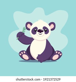 oso panda con bambú - linda ilustración vectorial de dibujos animados
