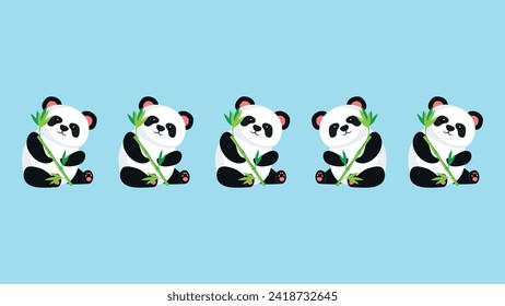 Oso panda con bambú. Caricatura de panda. Ilustración del vector