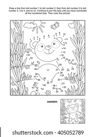 Panda bear in bamboo forest connect the dots picture puzzle and coloring page. Answer included.
