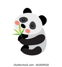 Panda bear with bamboo leaves animal cartoon character isolated on white background.