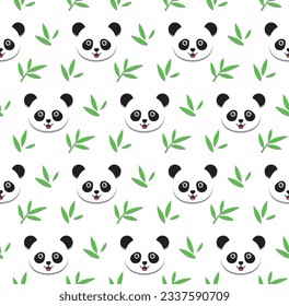 Panda bear and bamboo leaves on white background. kawaii animal kids seamless pattern design for wrapping paper, fabric and textile.