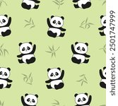 Panda bear and bamboo semaless pattern. Vector illuustration