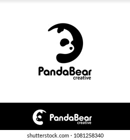Panda Bear Black White Negative Space Logo