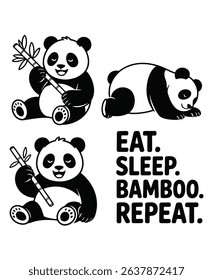 panda bear black and white vector illustration