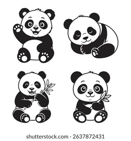 panda bear black and white vector illustration