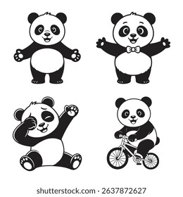 panda bear black and white vector illustration