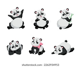 Panda Bear with Black-and-white Coat and Rotund Body Vector Set