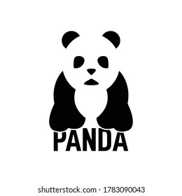 Panda bear bored face silhouette Logo design vector template. Funny Logo Panda animal Logotype concept icon.