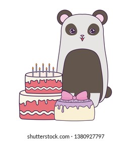 panda bear with cakes of birthday