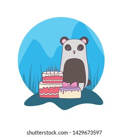 panda bear with cakes of birthday