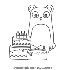 panda bear with cakes of birthday vector illustration design