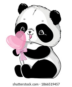 Panda bear with candy heart vector illustration 