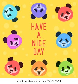 panda bear card funny template cartoon have a nice day childish isolated on yellow abstract happy