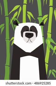 Panda bear cartoon animal vector autumn illustration with bamboo