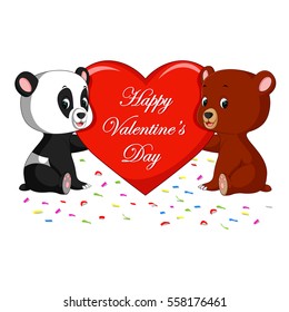 panda and bear cartoon with love