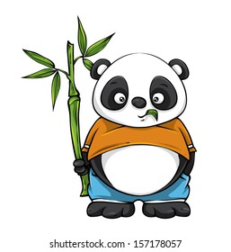 Panda Bear Character Eating a Bamboos Leaf 