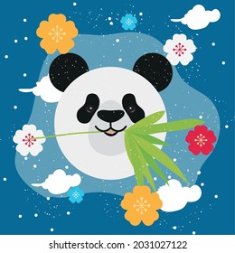 panda bear with chinese clouds and decoration