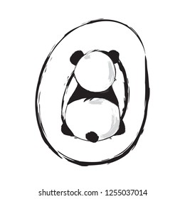 Panda bear cute animal english alphabet letter O with cartoon baby font illustrations
