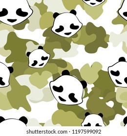 Panda bear cute camouflage animal seamless pattern