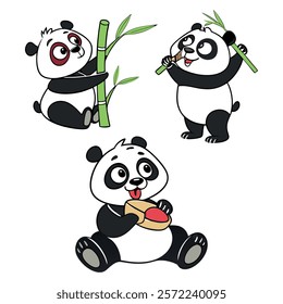 Panda. Bear cute funny animal character in forest cartoon collection