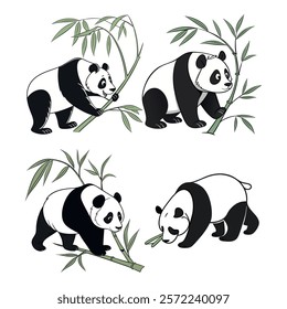 Panda. Bear cute funny animal character in forest cartoon collection