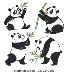 Panda. Bear cute funny animal character in forest cartoon collection