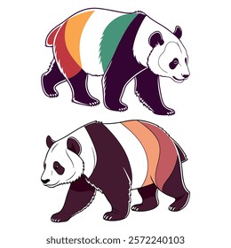 Panda. Bear cute funny animal character in forest cartoon collection