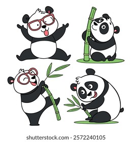 Panda. Bear cute funny animal character in forest cartoon collection